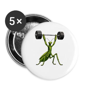 Comic Praying Mantis Bodybuilder Weights Fitness - Buttons large 2.2''/56 mm (5-pack) - white - Front