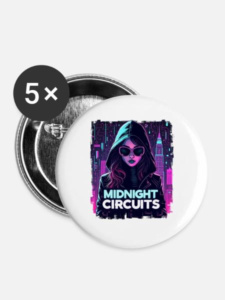 Midnight Circuits Cyberpunk Girl - Buttons groß 56 mm (5er Pack) - Weiß