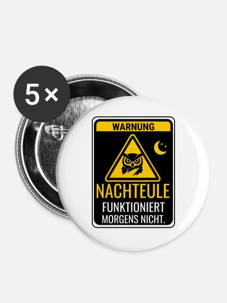 Warnung Nachteule funktioniert morgens nicht - Buttons groß 56 mm (5er Pack) - Weiß