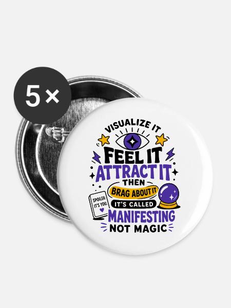 Feel It Attract It Manifesting - Buttons groß 56 mm (5er Pack) - Weiß