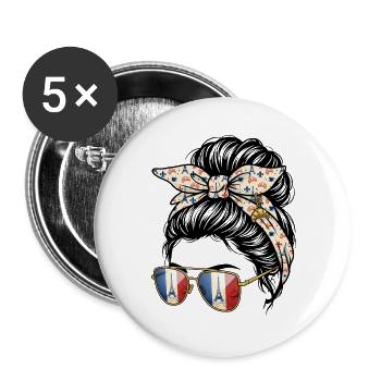 Girl Bun Disheveled France Eiffel Tower - Buttons large 2.2''/56 mm (5-pack) - white - Front