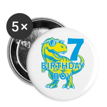 DINO 7 JAHRE DINOSAURIER 7. GEBURTSTAG - Buttons groß 56 mm (5er Pack) - Weiß - Vorne