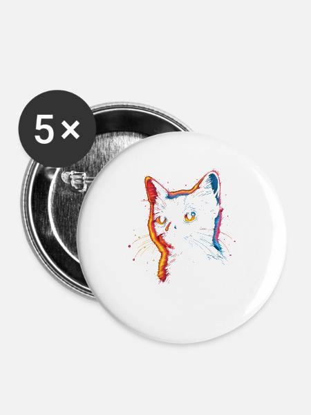 Katze Silhouette Retrowave - Buttons groß 56 mm (5er Pack) - Weiß
