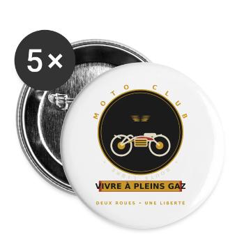 MotoClub Liberté Plein Gaz - Lot de 5 grands badges (56 mm) - blanc - Devant