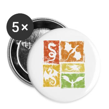 Drachen Grafik - Mystische Fabelwesen Retro Stil - Buttons groß 56 mm (5er Pack) - Weiß - Vorne