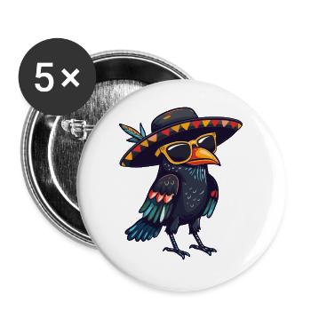 Raven Crow Comic Funny Sombrero - Buttons large 2.2''/56 mm (5-pack) - white - Front