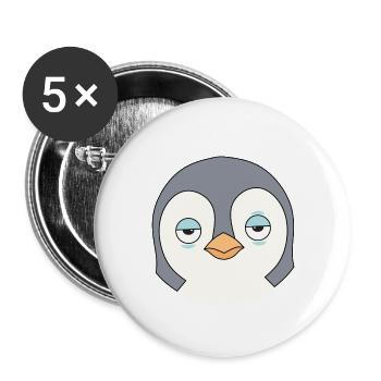 Sleepy Penguin Cartoon Face - Buttons large 2.2''/56 mm (5-pack) - white - Front