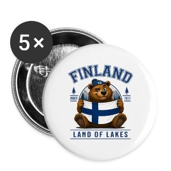 Ours finlandais avec drapeau – Nature nordique - Lot de 5 grands badges (56 mm) - blanc - Devant