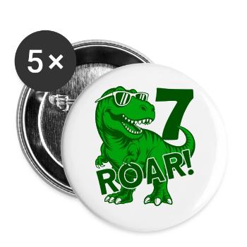 DINO 7 JAHRE DINOSAURIER 7. GEBURTSTAG - Buttons groß 56 mm (5er Pack) - Weiß - Vorne