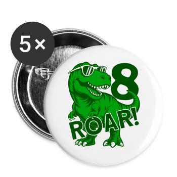 DINO 8 JAHRE DINOSAURIER 8. GEBURTSTAG - Buttons groß 56 mm (5er Pack) - Weiß - Vorne