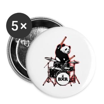 Panda Bär Drummer mit Drumset BXR mit Schlagzeug - Buttons groß 56 mm (5er Pack) - Weiß - Vorne