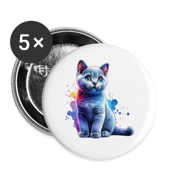 Cadeau du Chat Bleu Russe - Lot de 5 grands badges (56 mm) - blanc - Devant