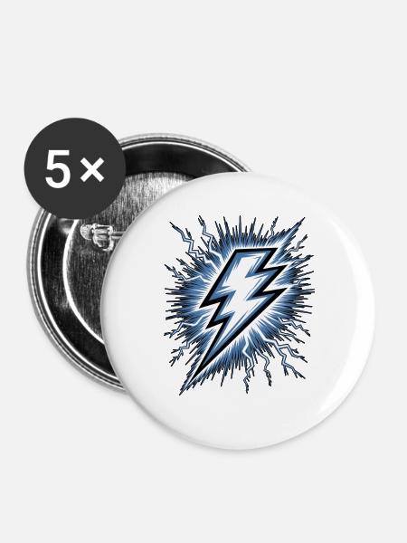 Blitz Blitzschlag Gewitter Strom Sturm - Buttons groß 56 mm (5er Pack) - Weiß