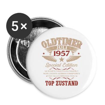 69. Geburtstag Geschenk Mann Oldtimer Juli 1957 - Buttons groß 56 mm (5er Pack) - Weiß - Vorne