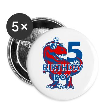 5 JAHRE BIRTHDAY BOY FUßBALL 5. GEBURTSTAG - Buttons groß 56 mm (5er Pack) - Weiß - Vorne