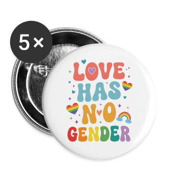 Pride Month LGBTQ – Liebe hat kein Geschlecht - Buttons groß 56 mm (5er Pack) - Weiß - Vorne