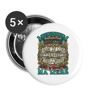 Beau-Papa Drôle Cadeau Rétro Fête des Pères - Lot de 5 grands badges (56 mm) - blanc - Devant