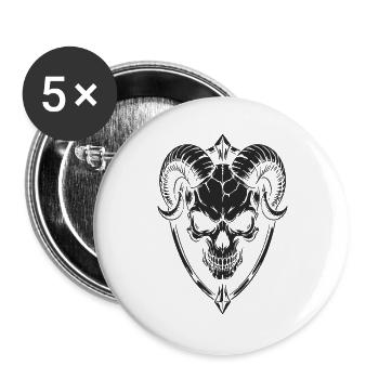 Skull with Horns Ram Skull - Buttons large 2.2''/56 mm (5-pack) - white - Front