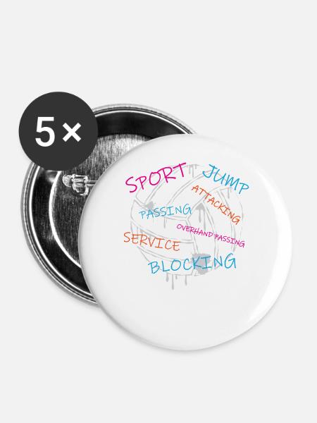 Volleyball - Buttons groß 56 mm (5er Pack) - Weiß