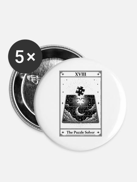 Der Rätsellöser | Tarotkarte Puzzle - Buttons groß 56 mm (5er Pack) - Weiß