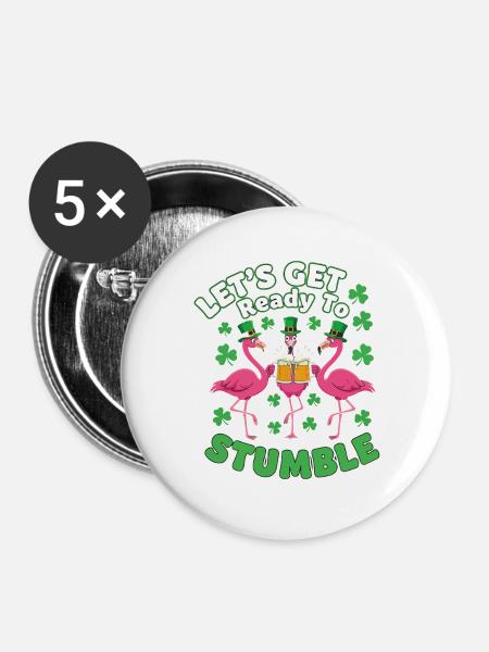 St Patricks Day Flamingos Prost - Buttons groß 56 mm (5er Pack) - Weiß