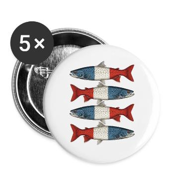 France Flag Trout Vintage Fish - Buttons large 2.2''/56 mm (5-pack) - white - Front