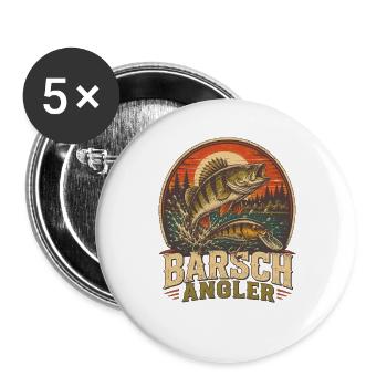 Barschangler Angelmotiv Shirt - Buttons groß 56 mm (5er Pack) - Weiß - Vorne