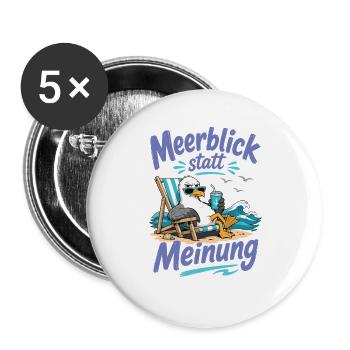 Möwe Meerblick statt Meinung Shirt - Buttons groß 56 mm (5er Pack) - Weiß - Vorne