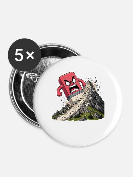 Wütender Radiergummi Bergsturm - Buttons groß 56 mm (5er Pack) - Weiß