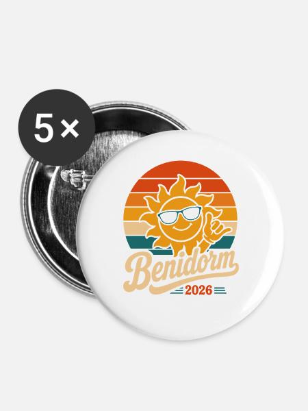 Benidorm Retrosonne 2026 - Buttons groß 56 mm (5er Pack) - Weiß