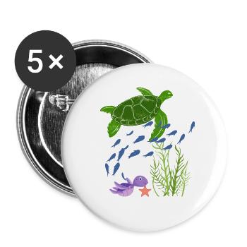 Grüne Meeresschildkröte im Korallenreich - Buttons groß 56 mm (5er Pack) - Weiß - Vorne