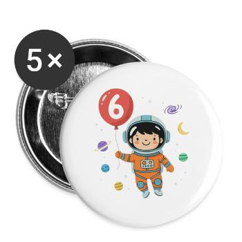 Balloon 6 Birthday Sixth Birthday Gift - Buttons large 2.2''/56 mm (5-pack) - white - Front