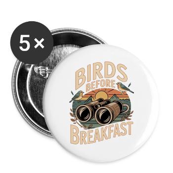 Vögel vor dem Frühstück - Buttons groß 56 mm (5er Pack) - Weiß - Vorne