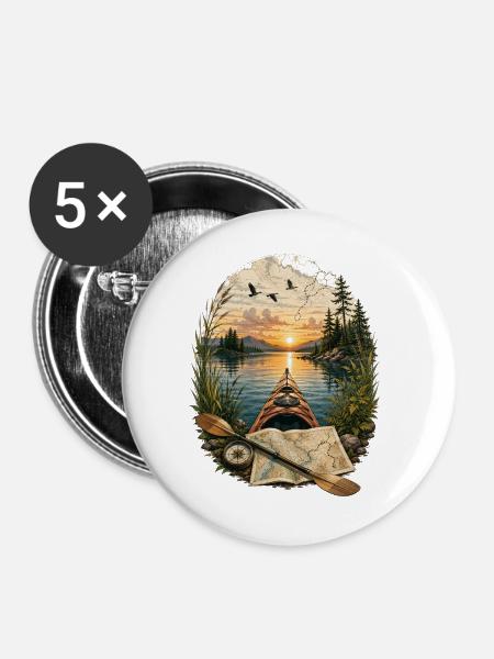 Kajak-Abenteuer bei Sonnenuntergang - Buttons groß 56 mm (5er Pack) - Weiß