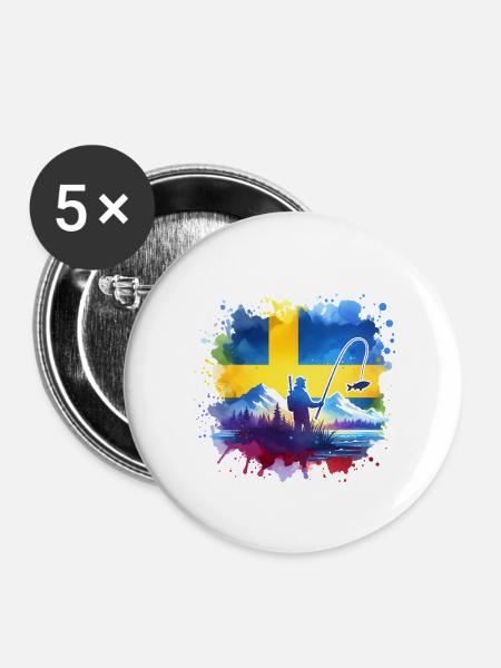 Schweden Angler - Buttons groß 56 mm (5er Pack) - Weiß