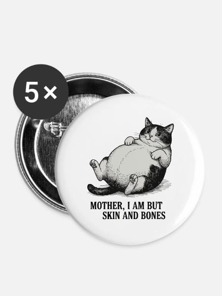 Moppelkatze Fette Katze - Buttons groß 56 mm (5er Pack) - Weiß