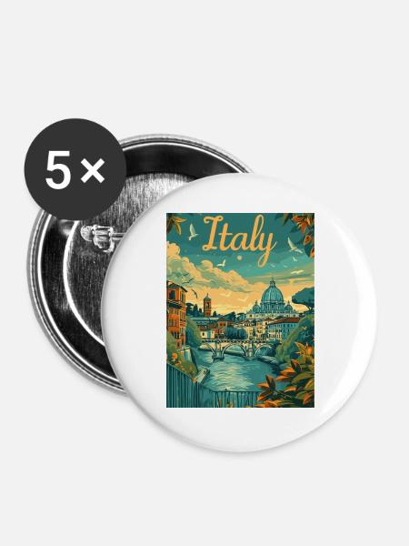 Italien Panorama am Tiber - Buttons groß 56 mm (5er Pack) - Weiß