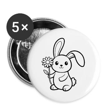Süßes Kaninchen hält Daisy Flower - Buttons groß 56 mm (5er Pack) - Weiß - Vorne