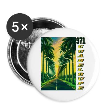 Guadeloupe 971 Carte et Route des Palmiers - Lot de 5 grands badges (56 mm) - blanc - Devant