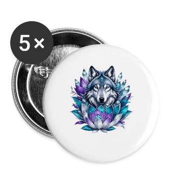 Crystal Wolf in Lotus Wreath - Buttons large 2.2''/56 mm (5-pack) - white - Front