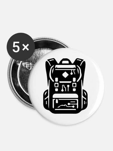 Rucksack Symbol Camping Travel - Buttons groß 56 mm (5er Pack) - Weiß