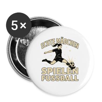 Echte Mädchen Spielen Fussball Mädchenfussball - Buttons groß 56 mm (5er Pack) - Weiß - Vorne