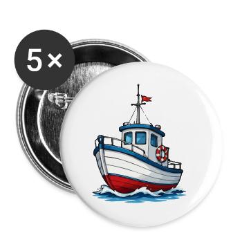 Coastal Boat Cartoon Motif - Buttons large 2.2''/56 mm (5-pack) - white - Front