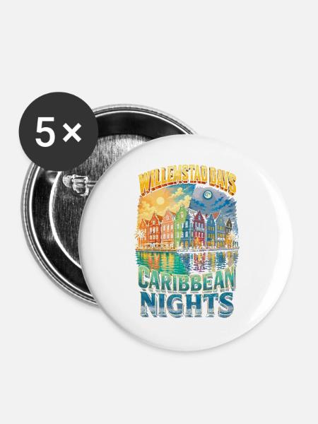 Curacao Willemstad Days Carribean Nights - Buttons groß 56 mm (5er Pack) - Weiß