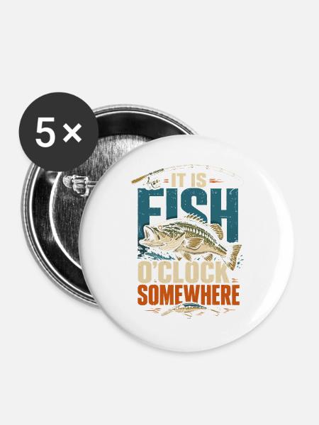 Angelhumor Fischerfisch Retro-Geschenk - Buttons groß 56 mm (5er Pack) - Weiß