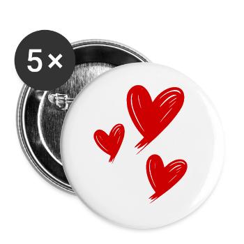 Herzen rot - Buttons groß 56 mm (5er Pack) - Weiß - Vorne