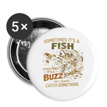 Angelhumor Fischerfisch-Aperitif Geschenk - Buttons groß 56 mm (5er Pack) - Weiß - Vorne