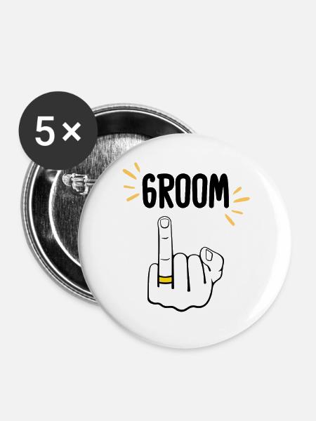 Lustiger Bräutigam-Ringfinger - Buttons groß 56 mm (5er Pack) - Weiß