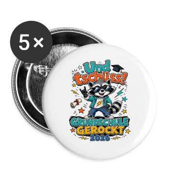 Grundschule Gerockt 2026 Und Tschüss Abgänger - Buttons groß 56 mm (5er Pack) - Weiß - Vorne