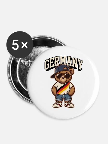 Lustiger Deutschland Bär - Buttons groß 56 mm (5er Pack) - Weiß